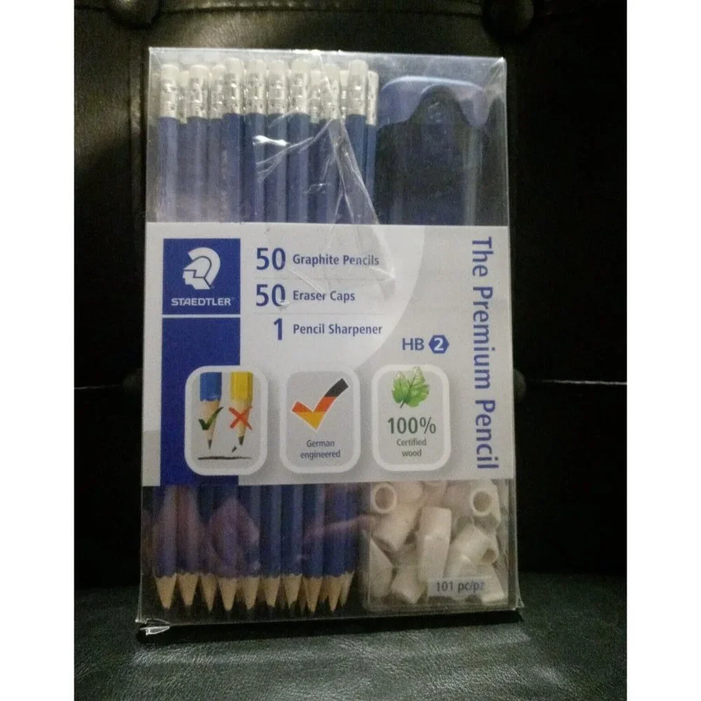 Staedtler 50 Graphite HB2 Pencils + 50 eraser caps and 1 Sharpener New